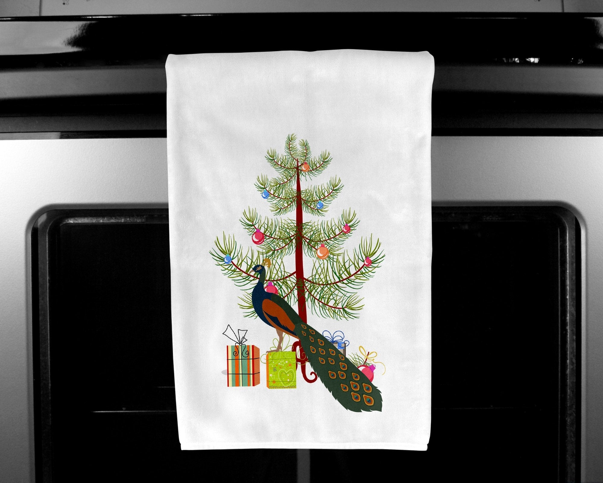 Indian Peacock Peafowl Christmas Kitchen Towel Set of 2 White Dish Towels Decorative Bathroom Hand towel for Hand, Face, Hair, Yoga, Tea, Dishcloth, 19 X 28", White