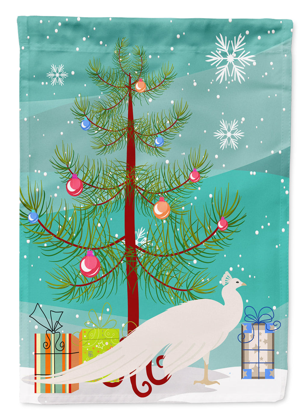 White Peacock Peafowl Christmas House Flag 28x40 Porch Sleeve Pole Decorative Outside Yard Banner Artwork Wall Hanging, Polyester