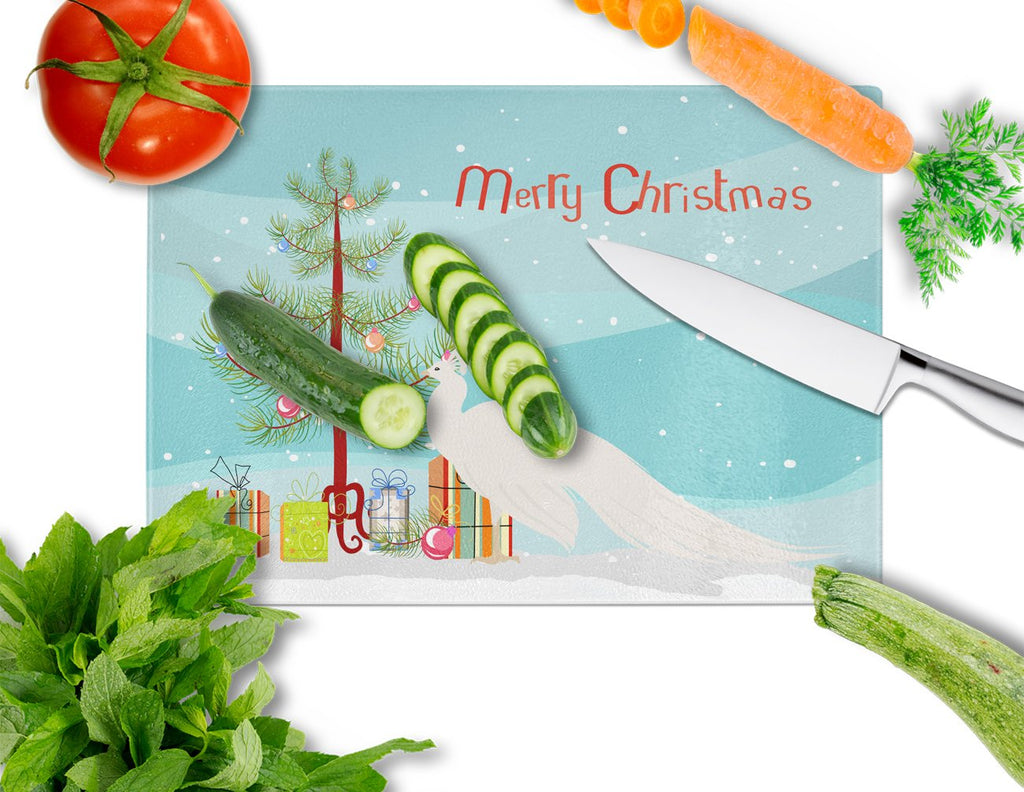 White Peacock Peafowl Christmas Cutting Board Tempered Glass Kitchen Cutting Surface, Heat Resistant Chopping, Non-Slip Feet, Food Prep & Serving