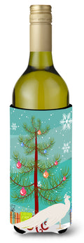 White Peacock Peafowl Christmas Wine Bottle Hugger Gift Sleeve for Standard 750 ml Bottles, Insulated Reusable Also Fits Mini Shot & Pint Bottles