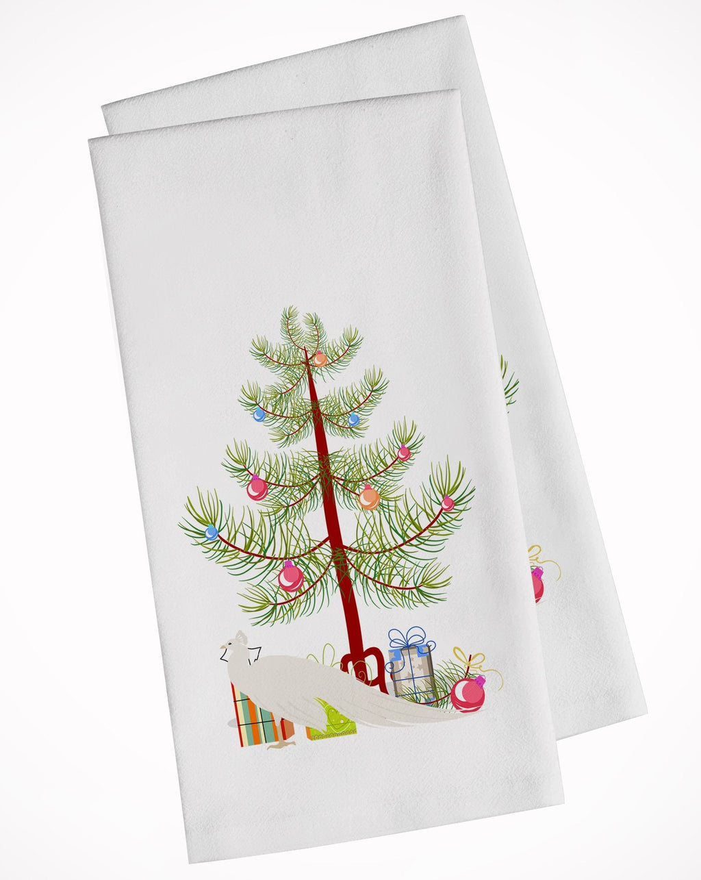 White Peacock Peafowl Christmas Kitchen Towel Set of 2 White Dish Towels Decorative Bathroom Hand towel for Hand, Face, Hair, Yoga, Tea, Dishcloth, 19 X 28", White