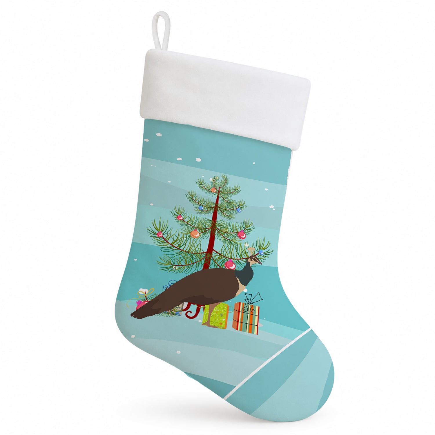 Indian Peahen Peafowl Christmas Holiday Stocking Double-Sided Print, Polyester Suede,11x18, Made in USA