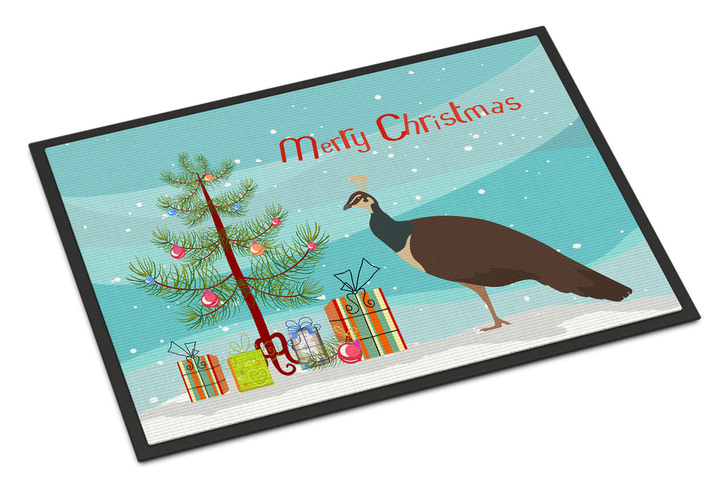 Indian Peahen Peafowl Christmas Doormat Indoor Outdoor 24H X 36W Front Door Mat Rugs for Entryway, Non Slip Washable Low Pile,