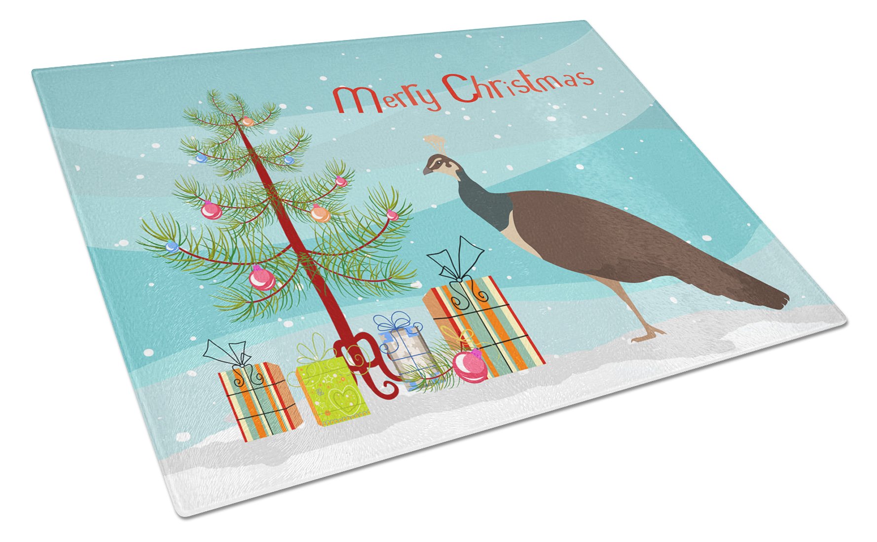 Indian Peahen Peafowl Christmas Cutting Board Tempered Glass Kitchen Cutting Surface, Heat Resistant Chopping, Non-Slip Feet, Food Prep & Serving