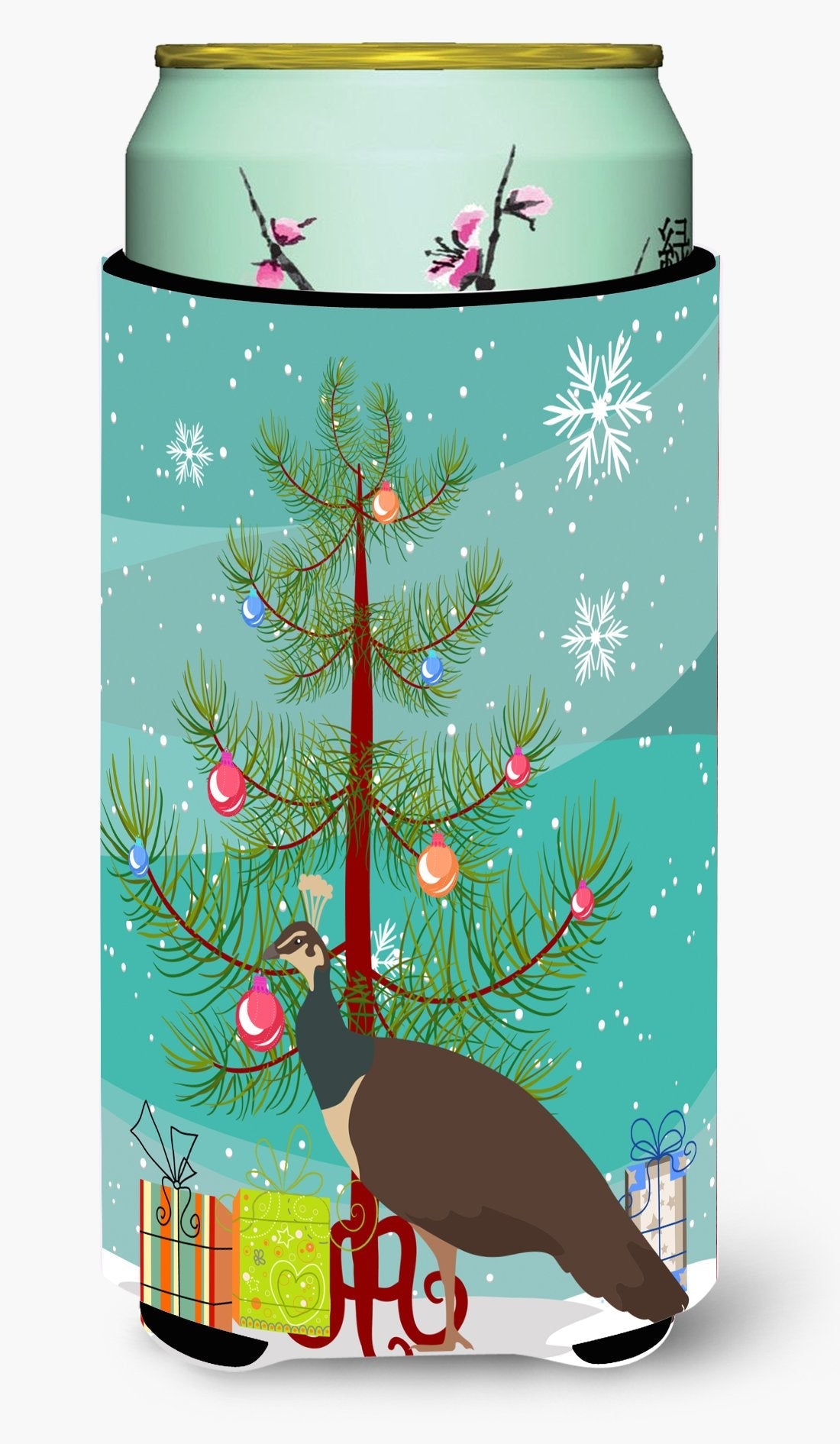 Indian Peahen Peafowl Christmas Tall Boy Hugger Can Cooler Sleeve Machine Washable Drink Collapsible Insulator Beverage Insulated Holder