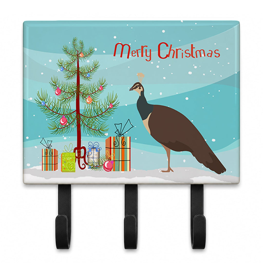 Indian Peahen Peafowl Christmas Leash or Key Holder Wall Hooks, Coat Rack Wall Mount, for Hanging Keys, Towels, Aprons, Leashes