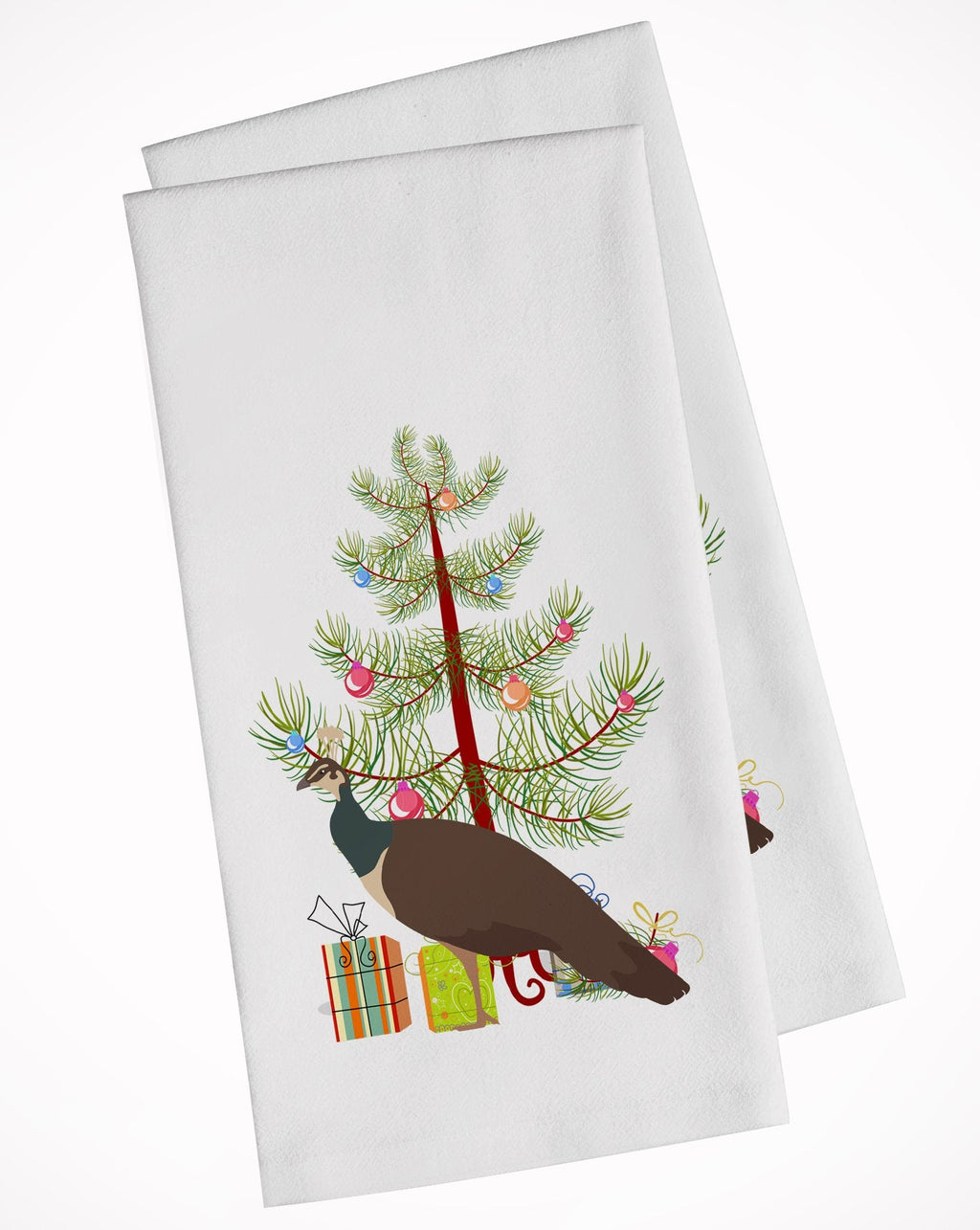Indian Peahen Peafowl Christmas Kitchen Towel Set of 2 White Dish Towels Decorative Bathroom Hand towel for Hand, Face, Hair, Yoga, Tea, Dishcloth, 19 X 28", White
