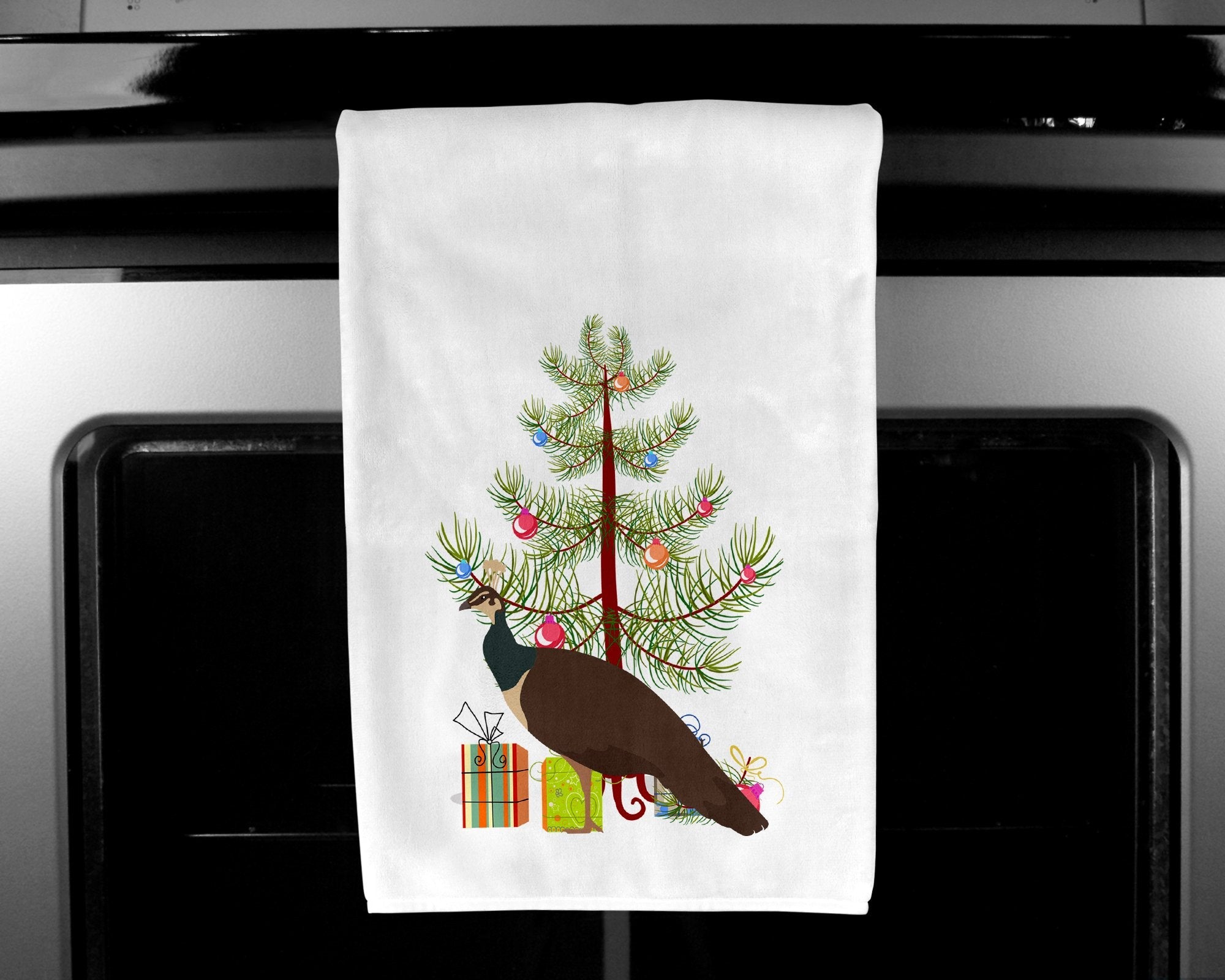 Indian Peahen Peafowl Christmas Kitchen Towel Set of 2 White Dish Towels Decorative Bathroom Hand towel for Hand, Face, Hair, Yoga, Tea, Dishcloth, 19 X 28", White