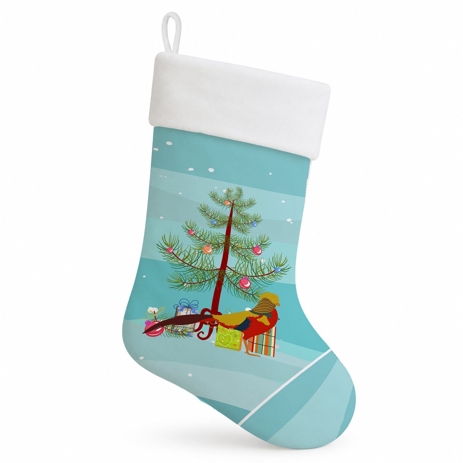 Golden or Chinese Pheasant Christmas Holiday Stocking Double-Sided Print, Polyester Suede,11x18, Made in USA