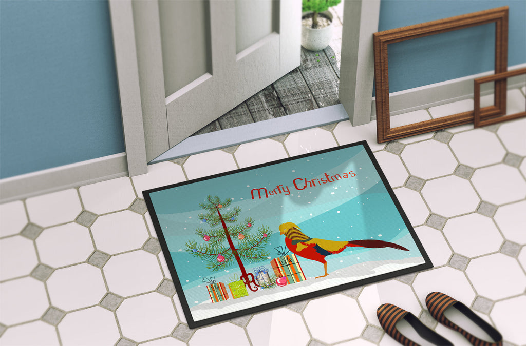 Golden or Chinese Pheasant Christmas Doormat Indoor Outdoor 24H X 36W Front Door Mat Rugs for Entryway, Non Slip Washable Low Pile,