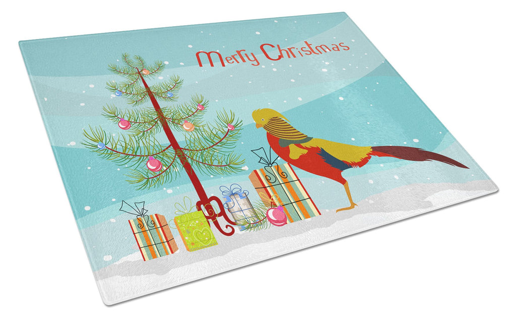 Golden or Chinese Pheasant Christmas Cutting Board Tempered Glass Kitchen Cutting Surface, Heat Resistant Chopping, Non-Slip Feet, Food Prep & Serving