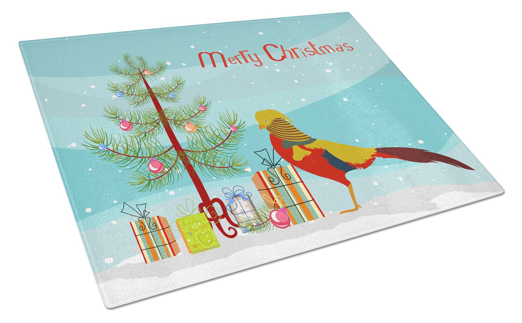 Golden or Chinese Pheasant Christmas Cutting Board Tempered Glass Kitchen Cutting Surface, Heat Resistant Chopping, Non-Slip Feet, Food Prep & Serving