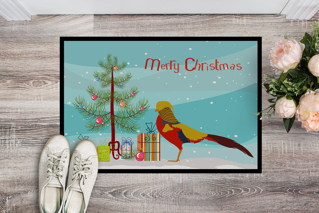Golden or Chinese Pheasant Christmas Doormat Indoor Outdoor 18H X 27W Front Door Mat Rugs for Entryway, Non Slip Washable