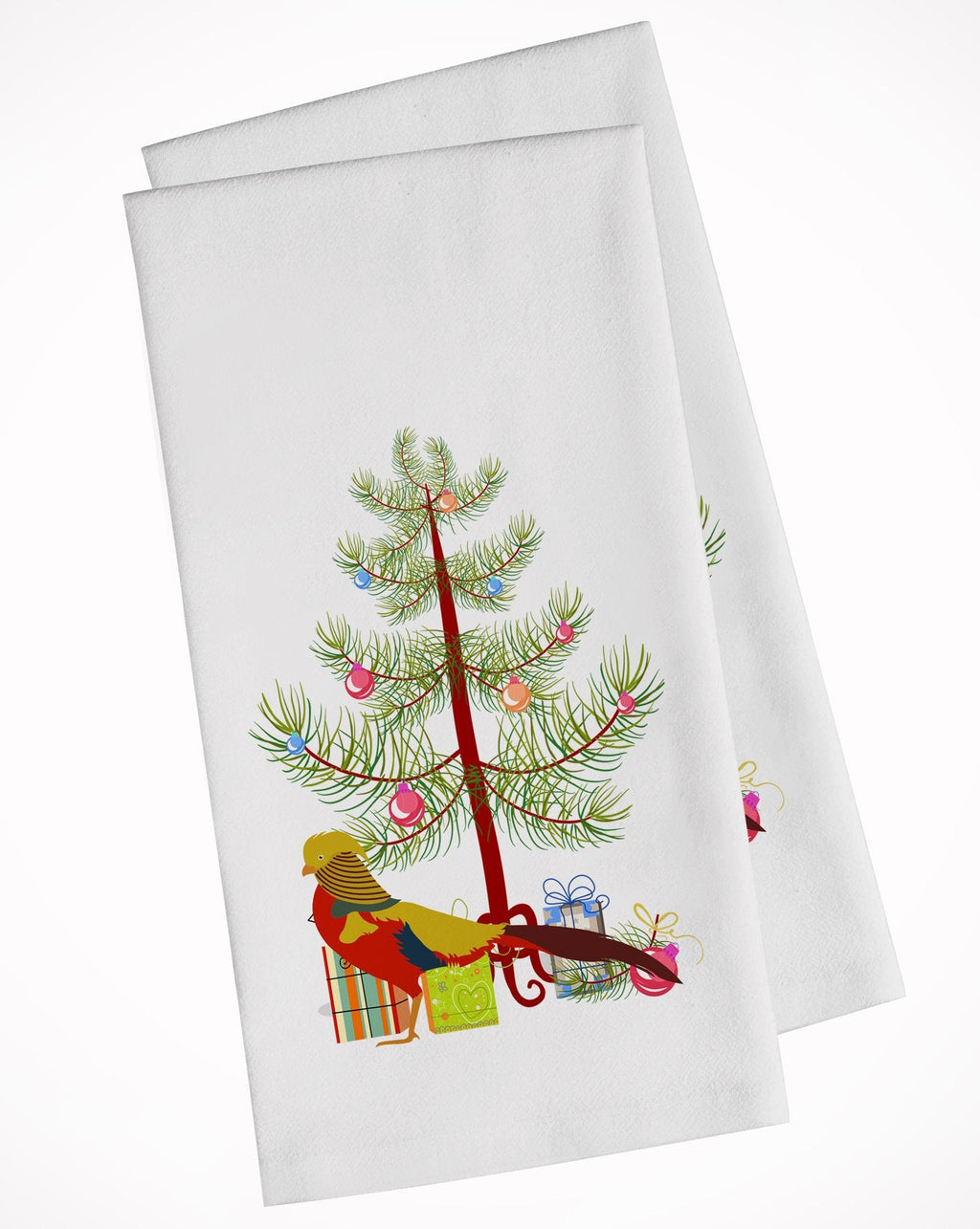 Golden or Chinese Pheasant Christmas Kitchen Towel Set of 2 White Dish Towels Decorative Bathroom Hand towel for Hand, Face, Hair, Yoga, Tea, Dishcloth, 19 X 28", White
