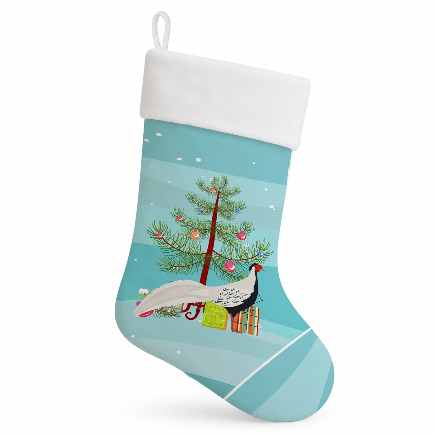 Silver Pheasant Christmas Holiday Stocking Double-Sided Print, Polyester Suede,11x18, Made in USA
