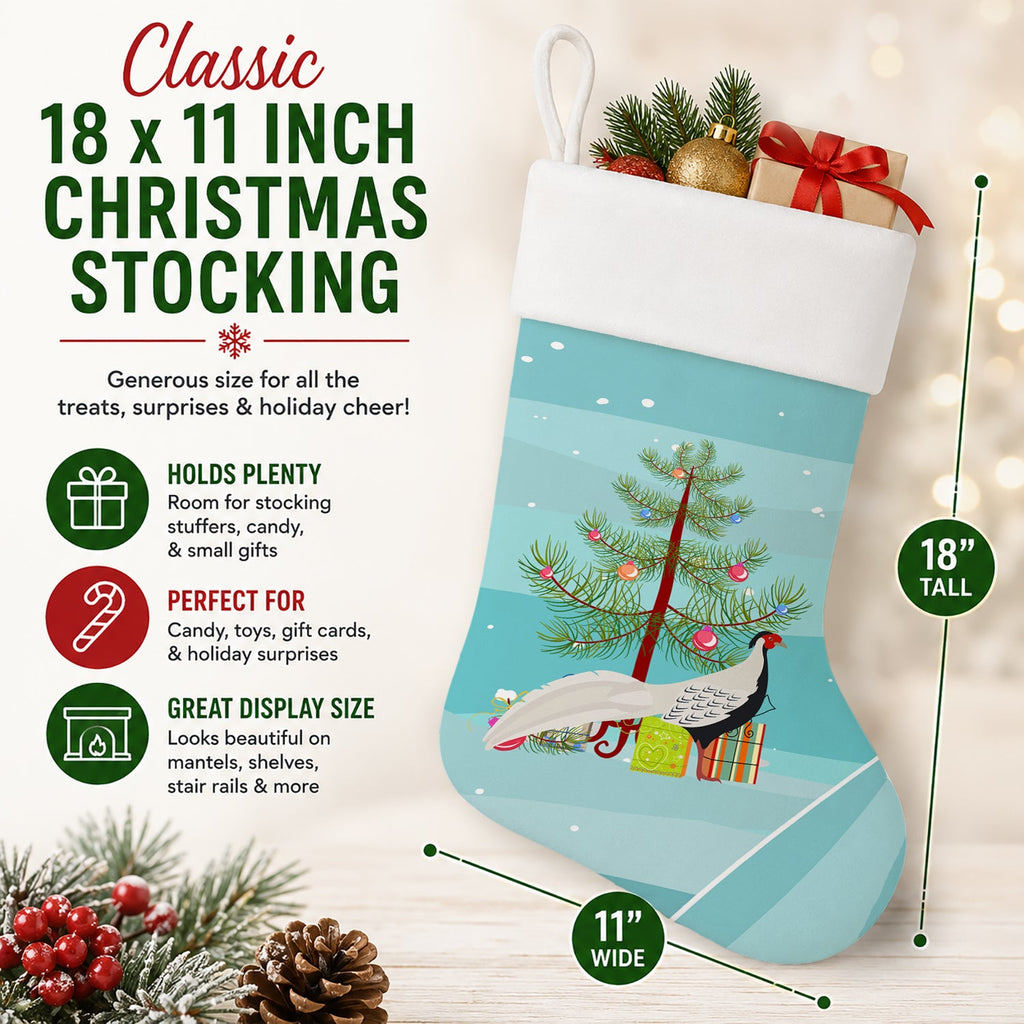 Silver Pheasant Christmas Holiday Stocking Double-Sided Print, Polyester Suede,11x18, Made in USA