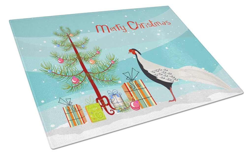 Silver Pheasant Christmas Cutting Board Tempered Glass Kitchen Cutting Surface, Heat Resistant Chopping, Non-Slip Feet, Food Prep & Serving