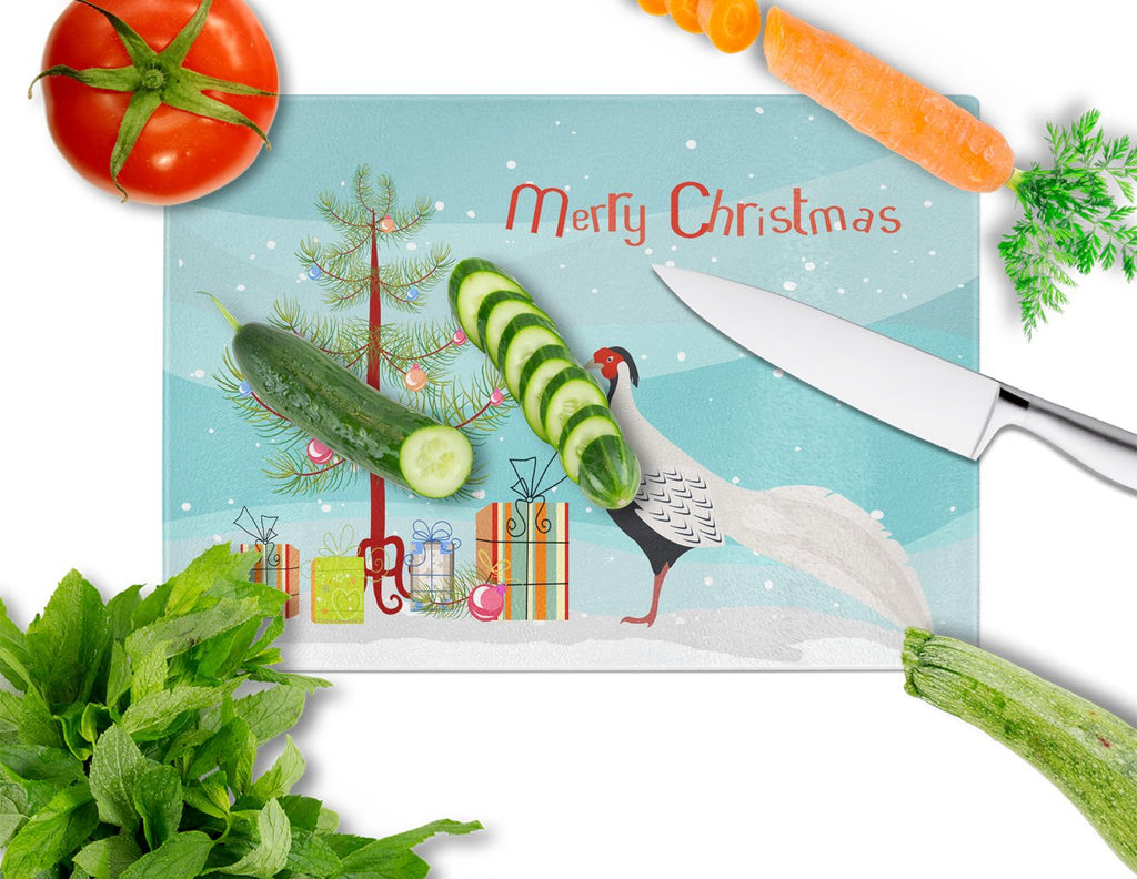 Silver Pheasant Christmas Cutting Board Tempered Glass Kitchen Cutting Surface, Heat Resistant Chopping, Non-Slip Feet, Food Prep & Serving