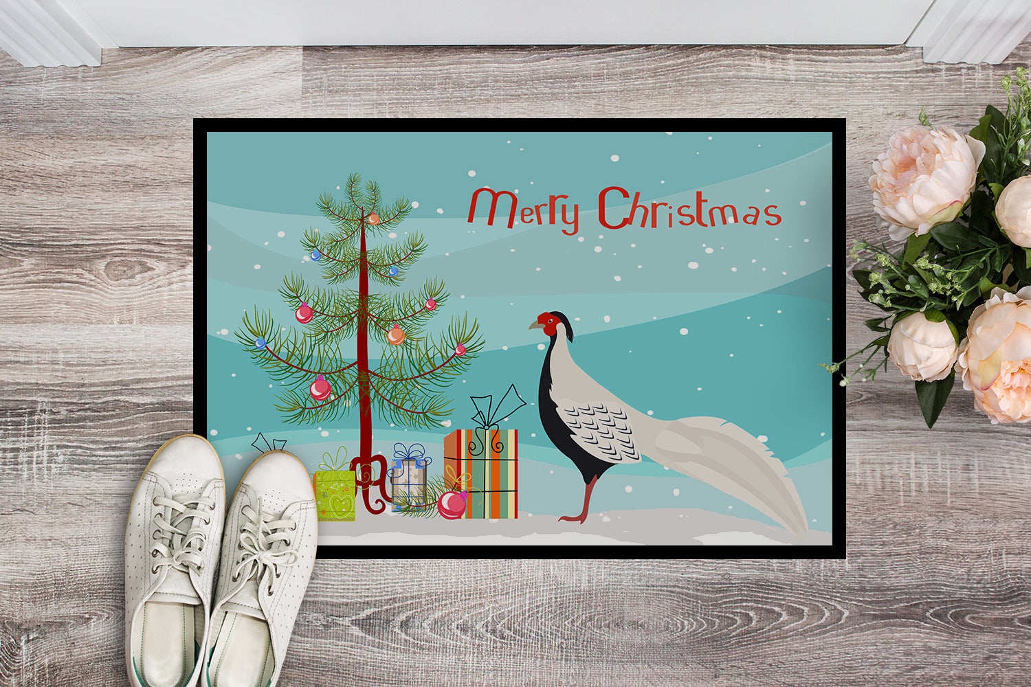 Silver Pheasant Christmas Doormat Indoor Outdoor 18H X 27W Front Door Mat Rugs for Entryway, Non Slip Washable