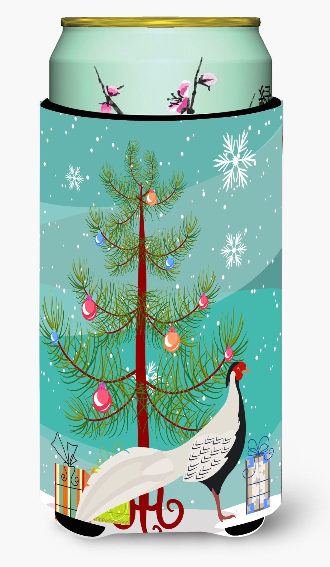 Silver Pheasant Christmas Tall Boy Hugger Can Cooler Sleeve Machine Washable Drink Collapsible Insulator Beverage Insulated Holder