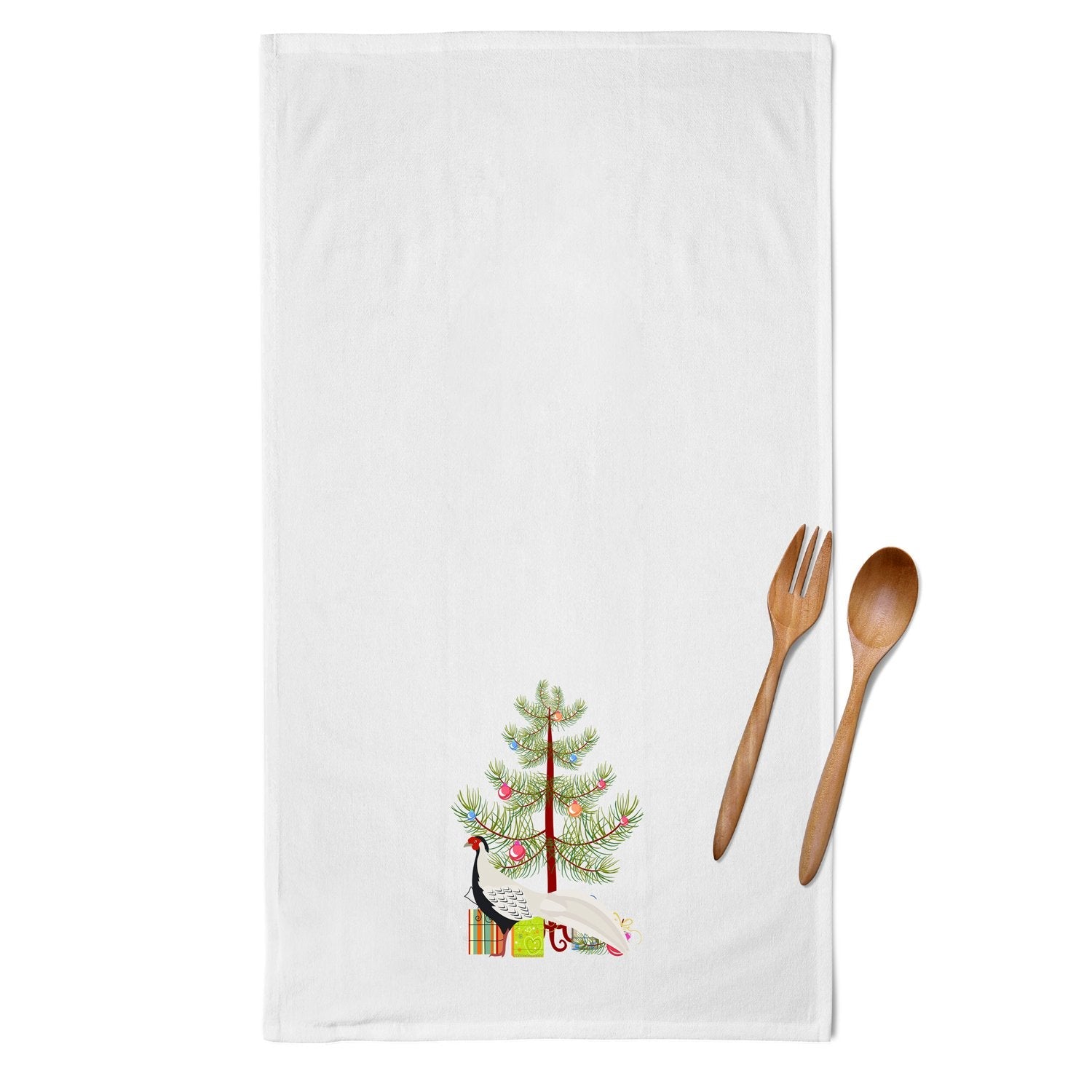 Silver Pheasant Christmas Kitchen Towel Set of 2 White Dish Towels Decorative Bathroom Hand towel for Hand, Face, Hair, Yoga, Tea, Dishcloth, 19 X 28", White