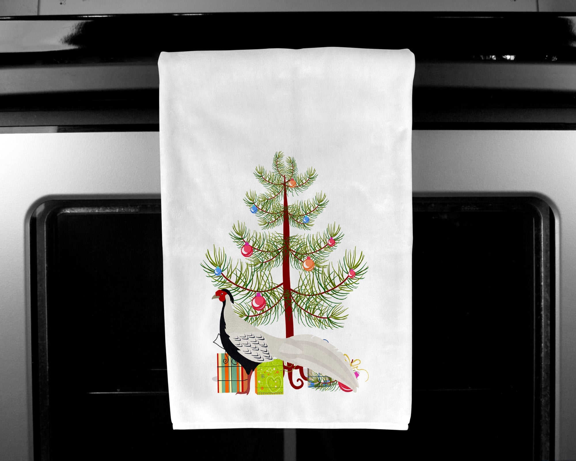 Silver Pheasant Christmas Kitchen Towel Set of 2 White Dish Towels Decorative Bathroom Hand towel for Hand, Face, Hair, Yoga, Tea, Dishcloth, 19 X 28", White