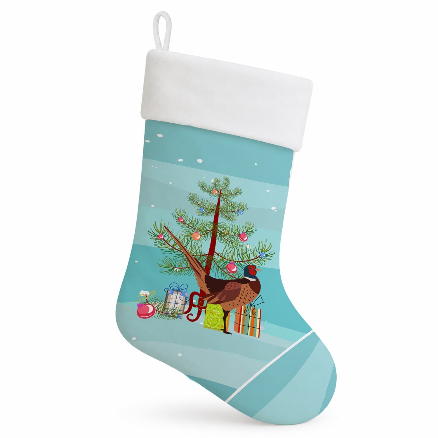 Ring-necked Common Pheasant Christmas Holiday Stocking Double-Sided Print, Polyester Suede,11x18, Made in USA