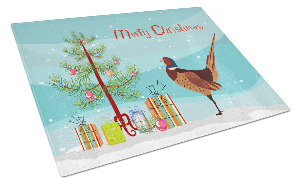 Ring-necked Common Pheasant Christmas Cutting Board Tempered Glass Kitchen Cutting Surface, Heat Resistant Chopping, Non-Slip Feet, Food Prep & Serving
