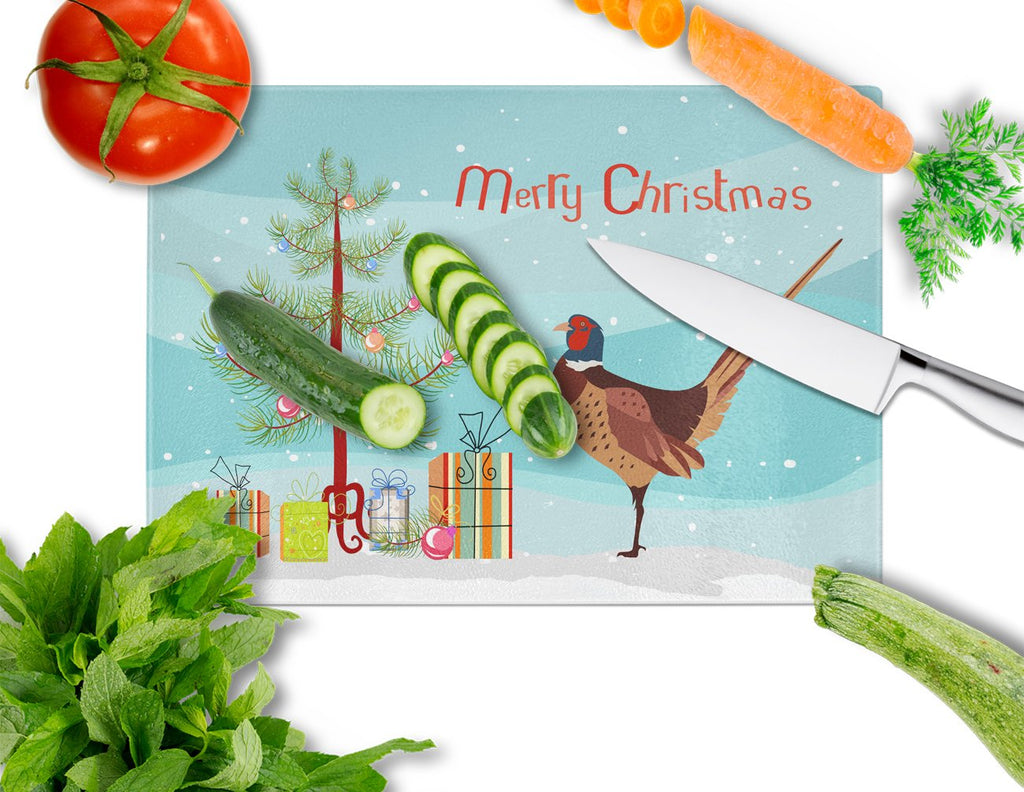 Ring-necked Common Pheasant Christmas Cutting Board Tempered Glass Kitchen Cutting Surface, Heat Resistant Chopping, Non-Slip Feet, Food Prep & Serving