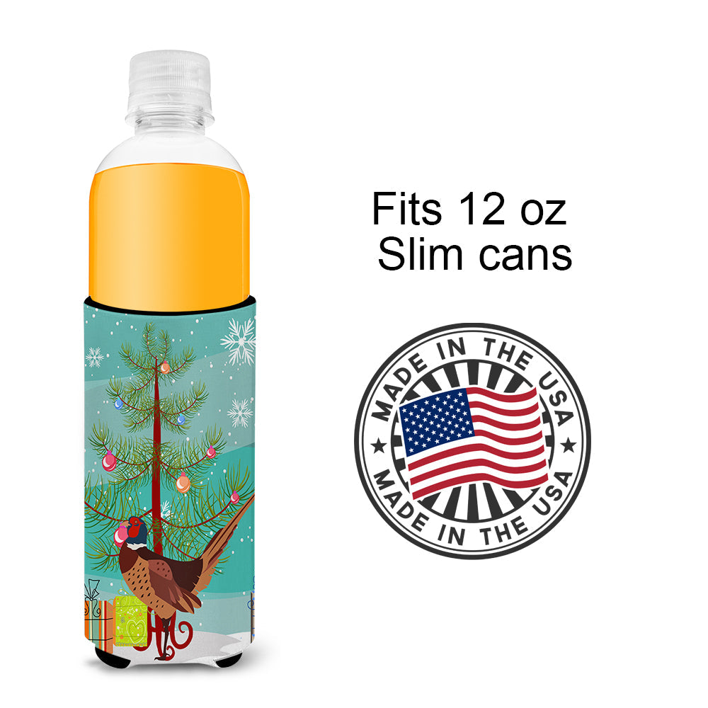 Ring-necked Common Pheasant Christmas Slim Can Hugger , Insulated Foam Hugger for 12 oz Slim Cans, Beer Bottles & Water Bottles, Printed in USA
