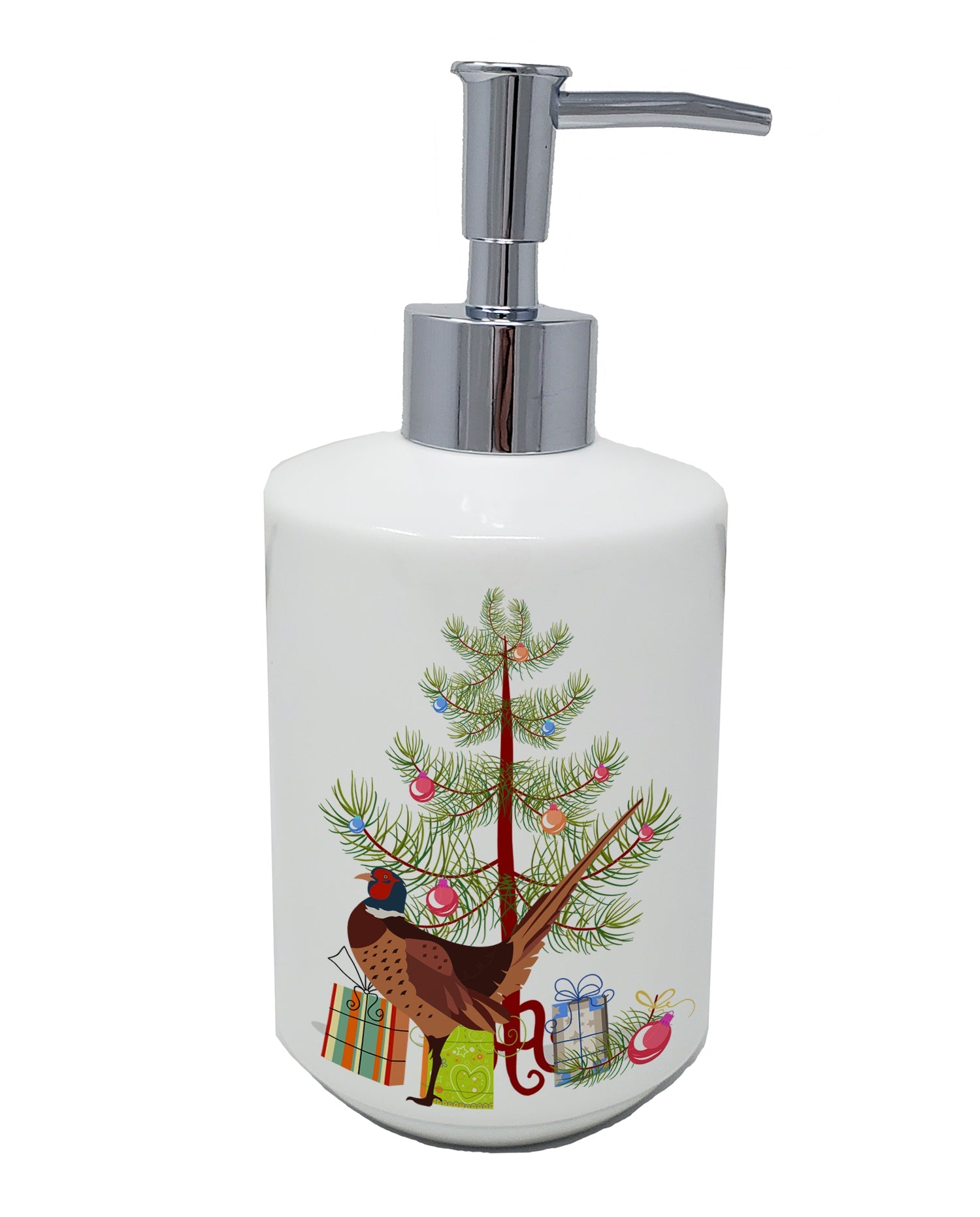 Ring-necked Common Pheasant Christmas Ceramic Soap Dispenser , Empty Refillable Hand Soap Pump Bottle for Bathroom Kitchen