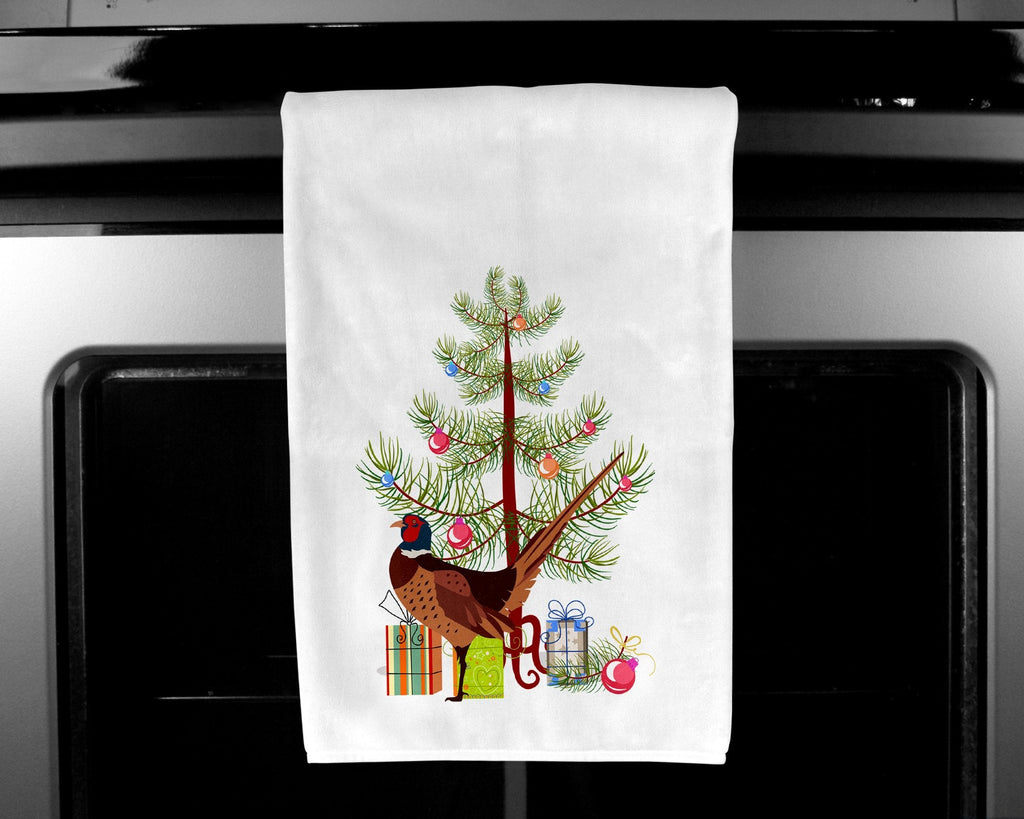 Ring-necked Common Pheasant Christmas Kitchen Towel Set of 2 White Dish Towels Decorative Bathroom Hand towel for Hand, Face, Hair, Yoga, Tea, Dishcloth, 19 X 28", White