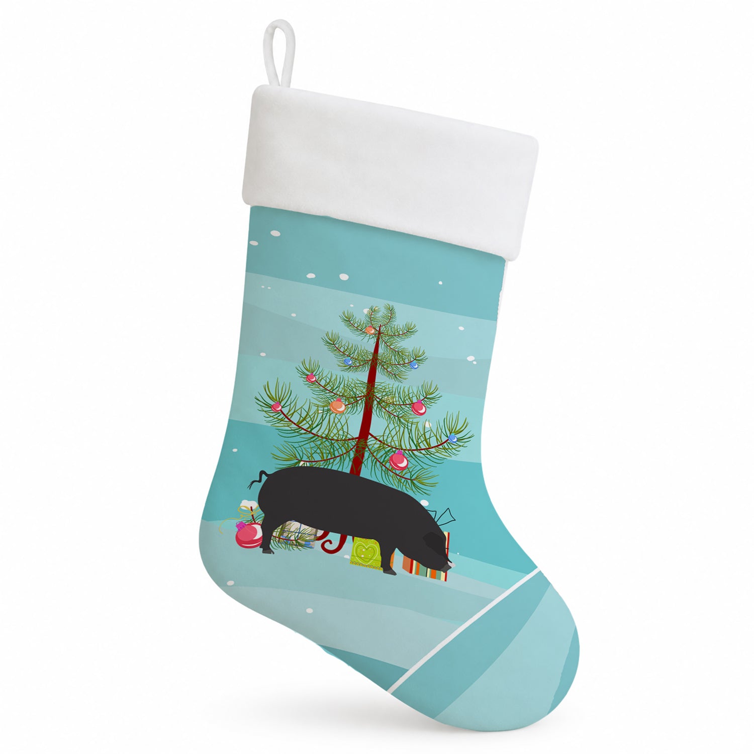 Devon Large Black Pig Christmas Holiday Stocking Double-Sided Print, Polyester Suede,11x18, Made in USA