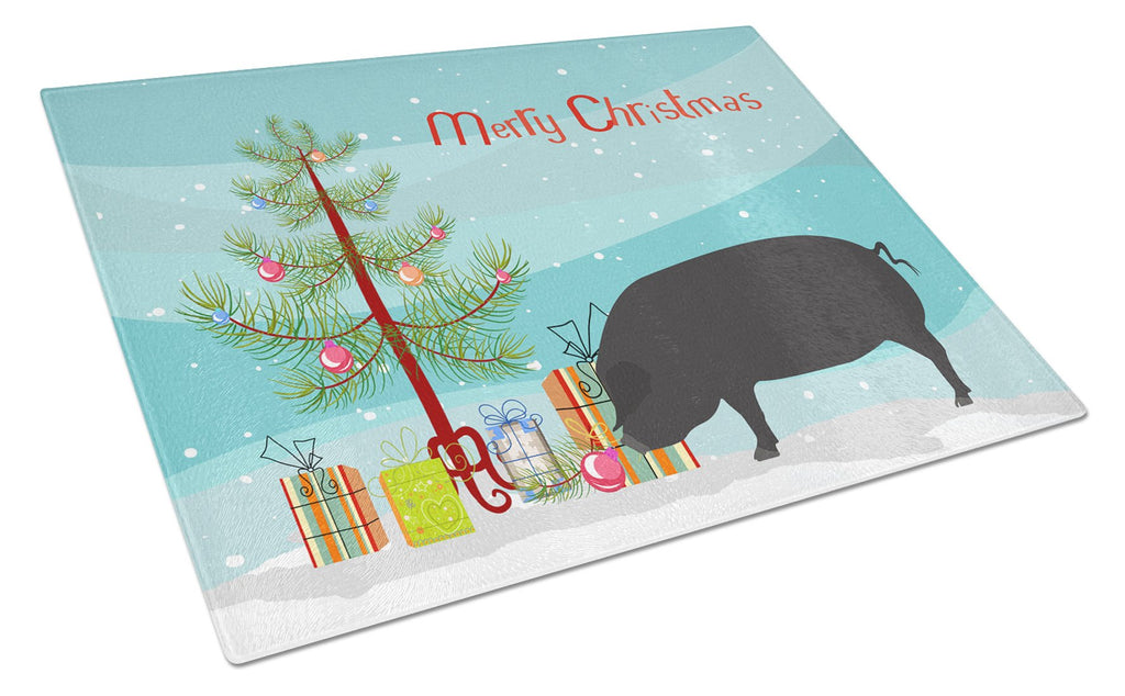 Devon Large Black Pig Christmas Cutting Board Tempered Glass Kitchen Cutting Surface, Heat Resistant Chopping, Non-Slip Feet, Food Prep & Serving