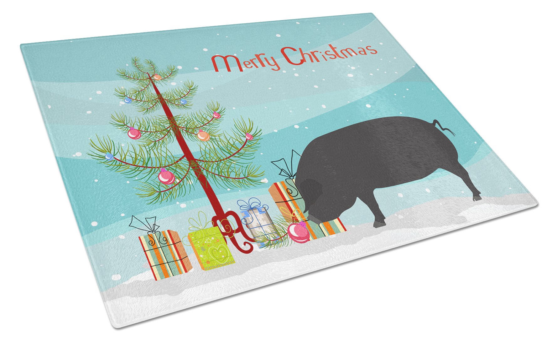 Devon Large Black Pig Christmas Cutting Board Tempered Glass Kitchen Cutting Surface, Heat Resistant Chopping, Non-Slip Feet, Food Prep & Serving