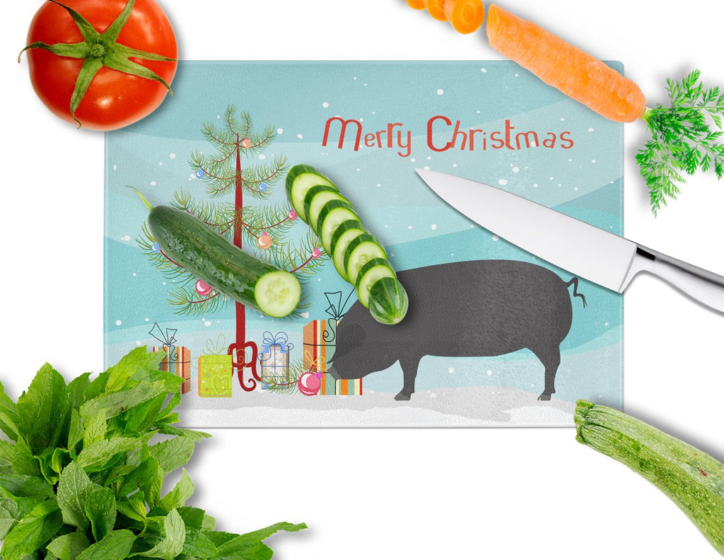 Devon Large Black Pig Christmas Cutting Board Tempered Glass Kitchen Cutting Surface, Heat Resistant Chopping, Non-Slip Feet, Food Prep & Serving