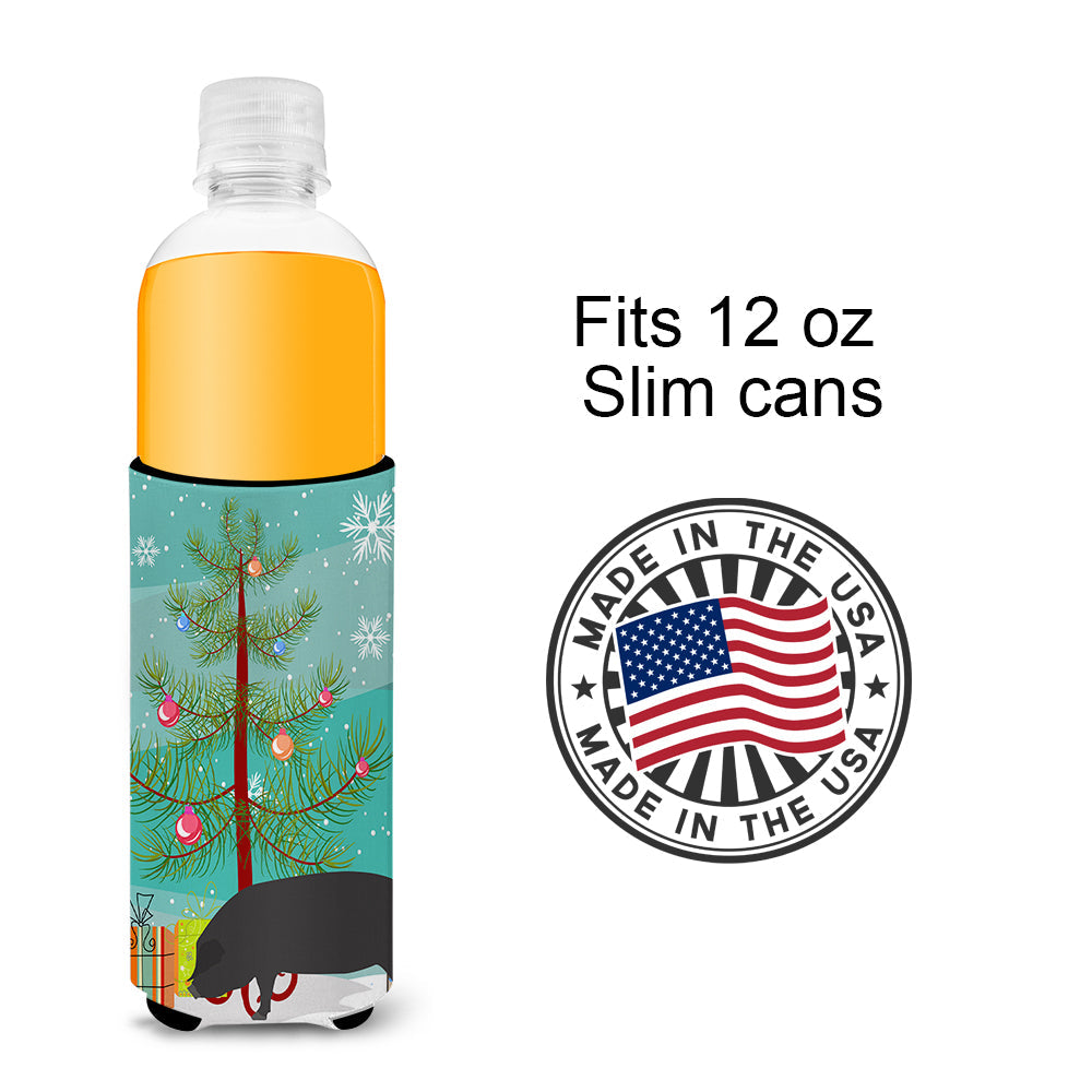 Devon Large Black Pig Christmas Slim Can Hugger , Insulated Foam Hugger for 12 oz Slim Cans, Beer Bottles & Water Bottles, Printed in USA
