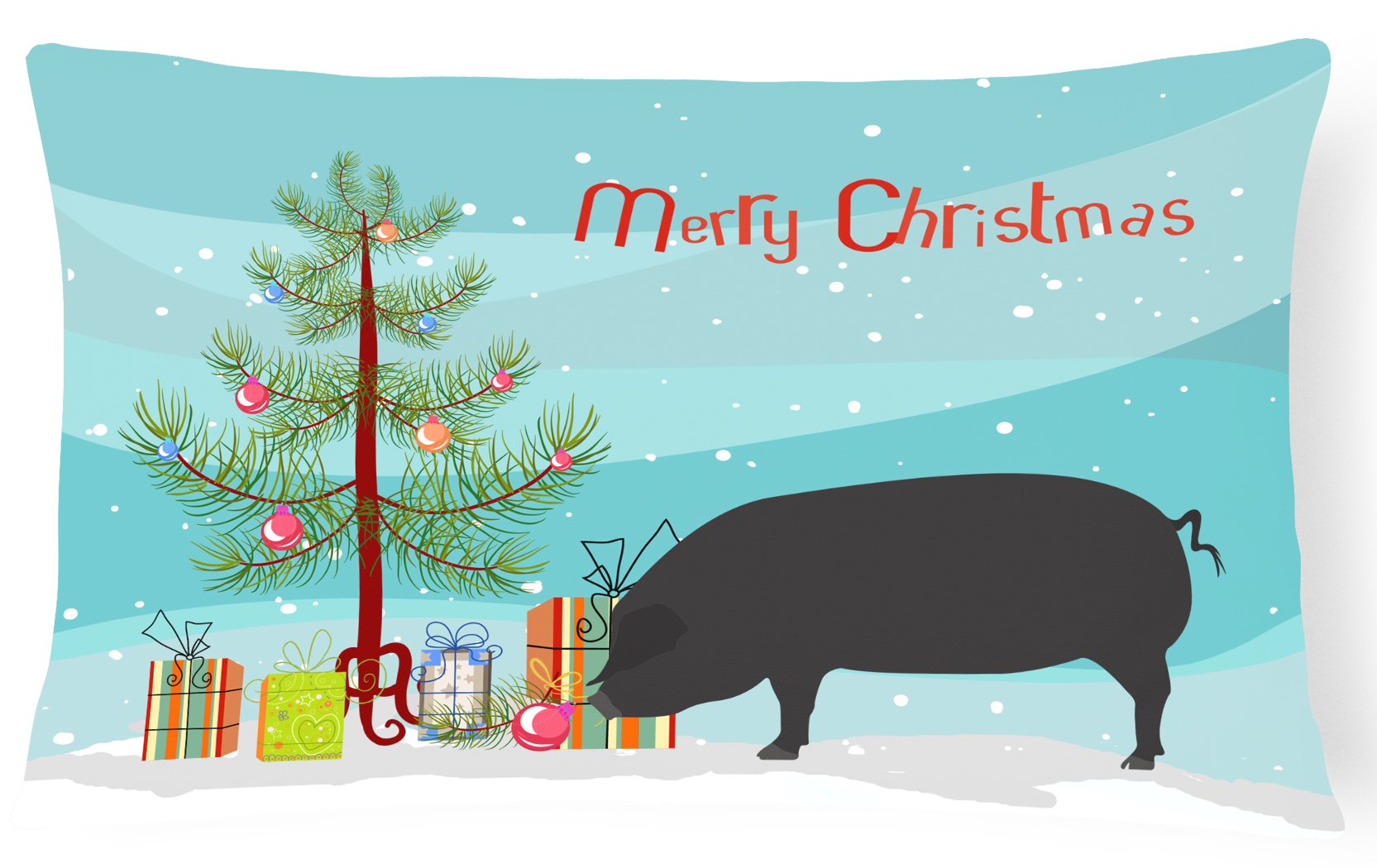 Devon Large Black Pig Christmas Decorative Throw Pillow 12x16 Indoor Outdoor Accent Cushion, Fabric Cover with Insert for Sofa, Bed, Porch & Living Room