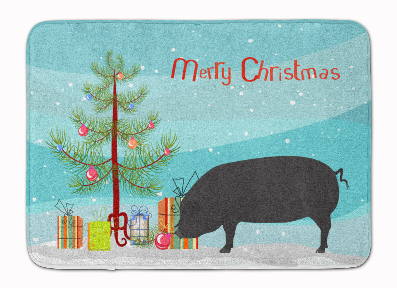 Devon Large Black Pig Christmas Memory Foam Kitchen Mat Machine Washable Anti-Fatigue Cushion Comfort Bath or Kitchen Rug