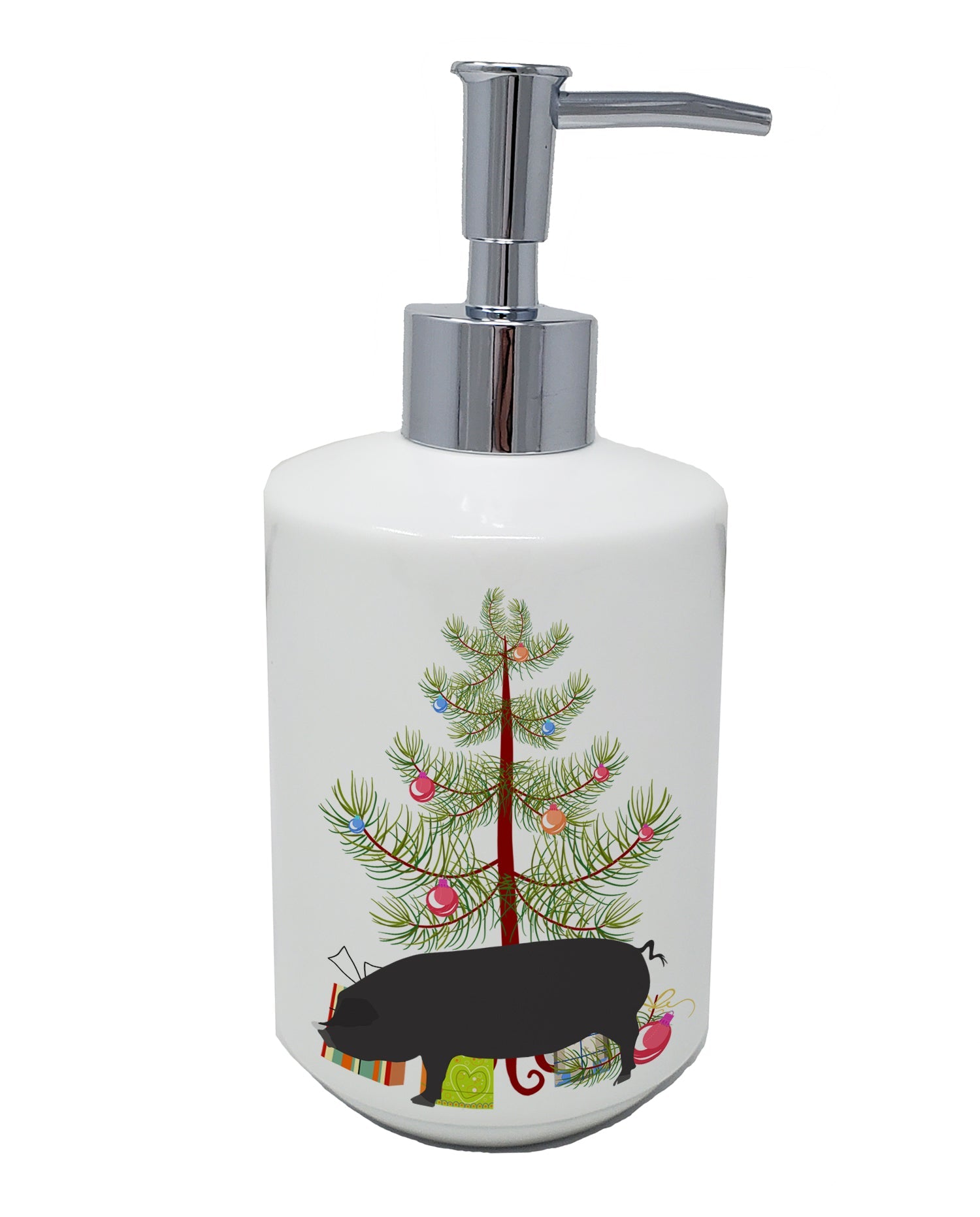 Devon Large Black Pig Christmas Ceramic Soap Dispenser , Empty Refillable Hand Soap Pump Bottle for Bathroom Kitchen