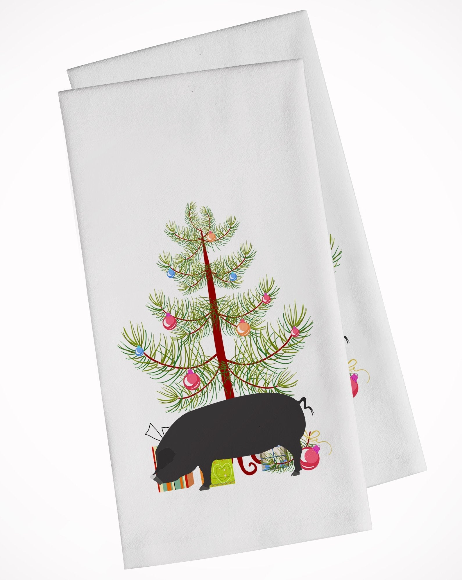 Devon Large Black Pig Christmas Kitchen Towel Set of 2 White Dish Towels Decorative Bathroom Hand towel for Hand, Face, Hair, Yoga, Tea, Dishcloth, 19 X 28", White