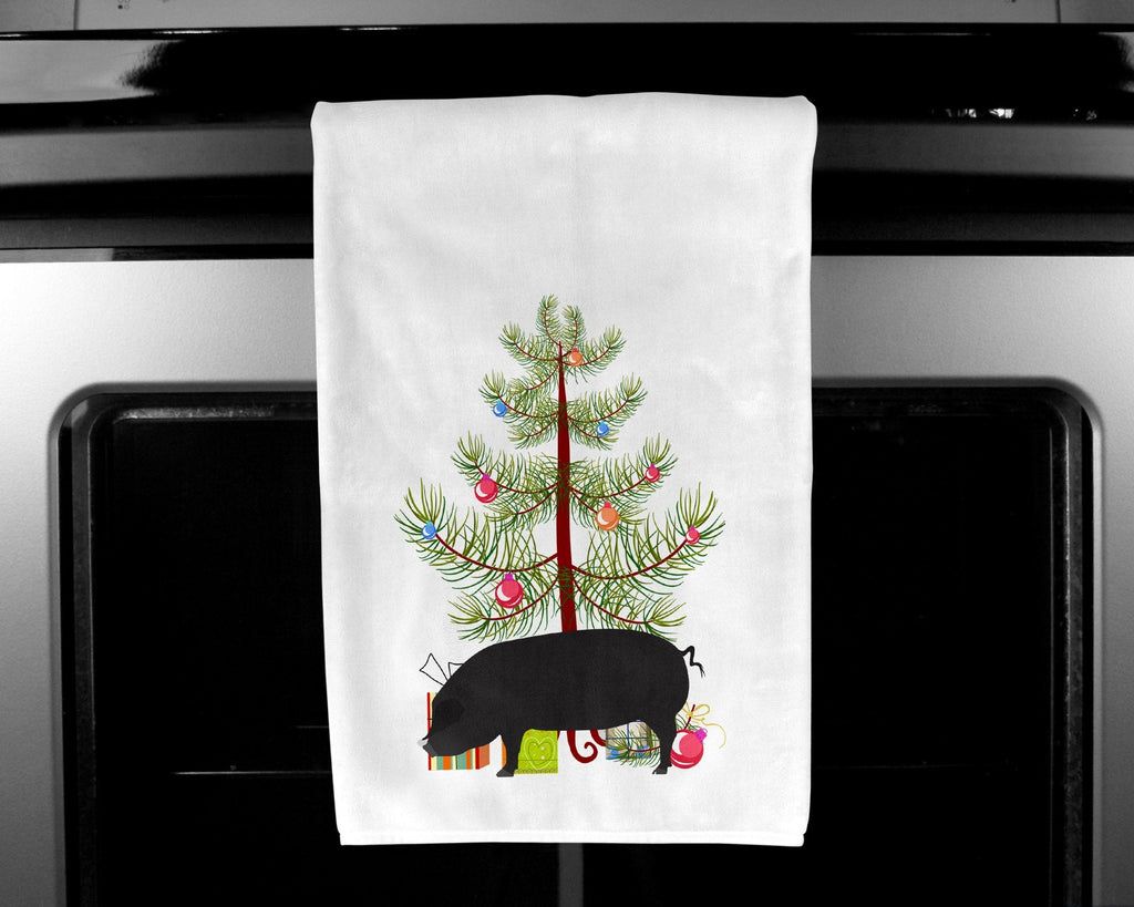 Devon Large Black Pig Christmas Kitchen Towel Set of 2 White Dish Towels Decorative Bathroom Hand towel for Hand, Face, Hair, Yoga, Tea, Dishcloth, 19 X 28", White