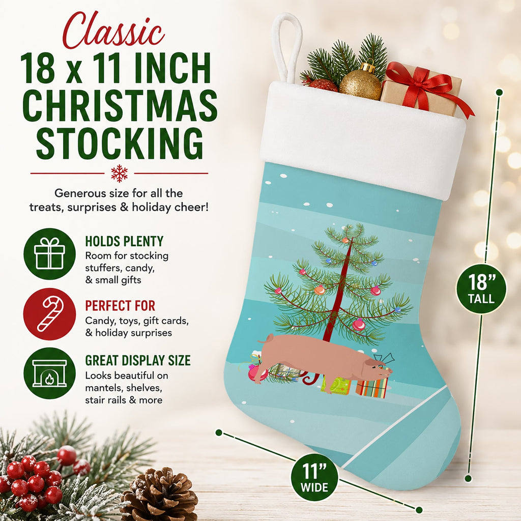 American Landrace Pig Christmas Holiday Stocking Double-Sided Print, Polyester Suede,11x18, Made in USA