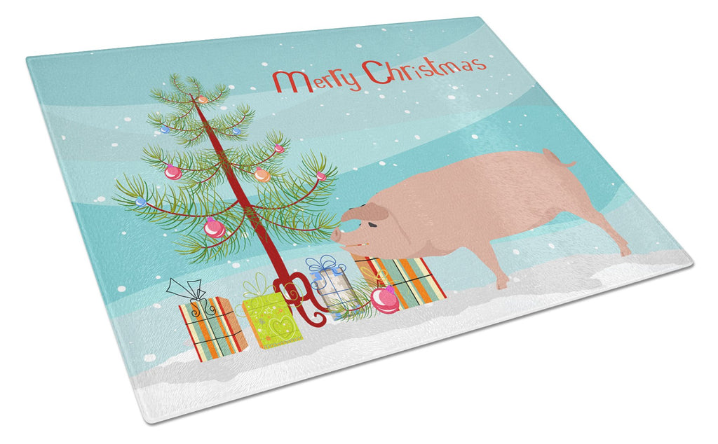 American Landrace Pig Christmas Cutting Board Tempered Glass Kitchen Cutting Surface, Heat Resistant Chopping, Non-Slip Feet, Food Prep & Serving