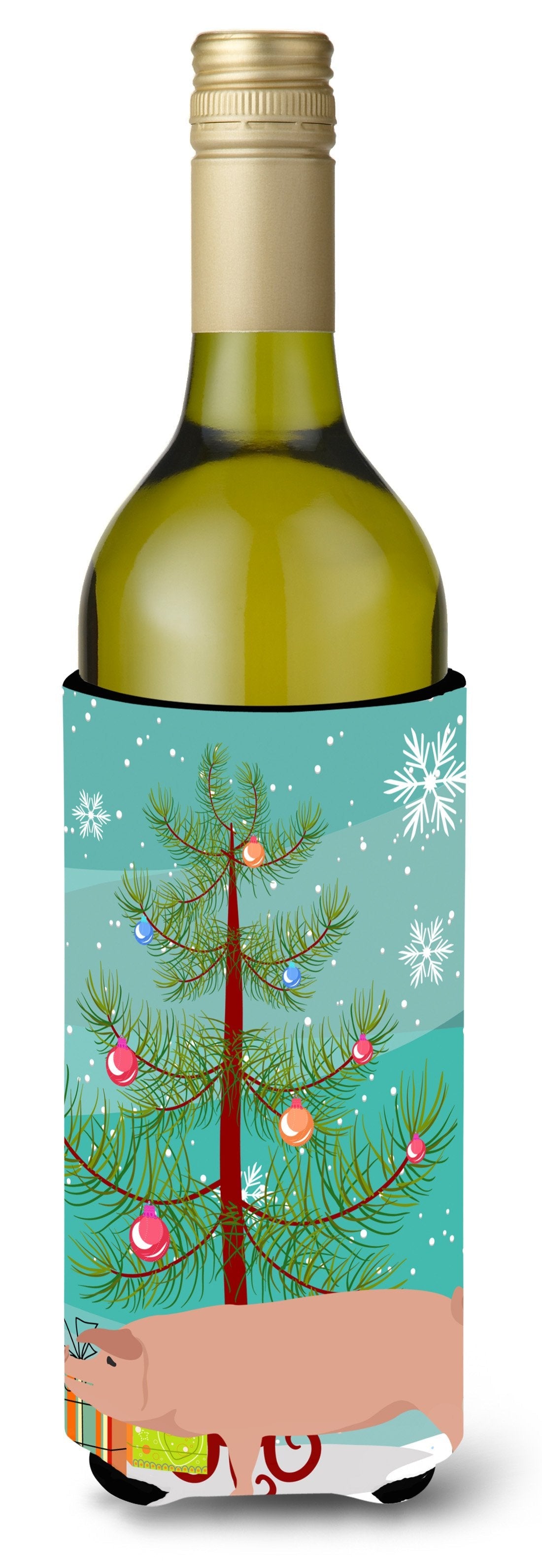 American Landrace Pig Christmas Wine Bottle Hugger Gift Sleeve for Standard 750 ml Bottles, Insulated Reusable Also Fits Mini Shot & Pint Bottles
