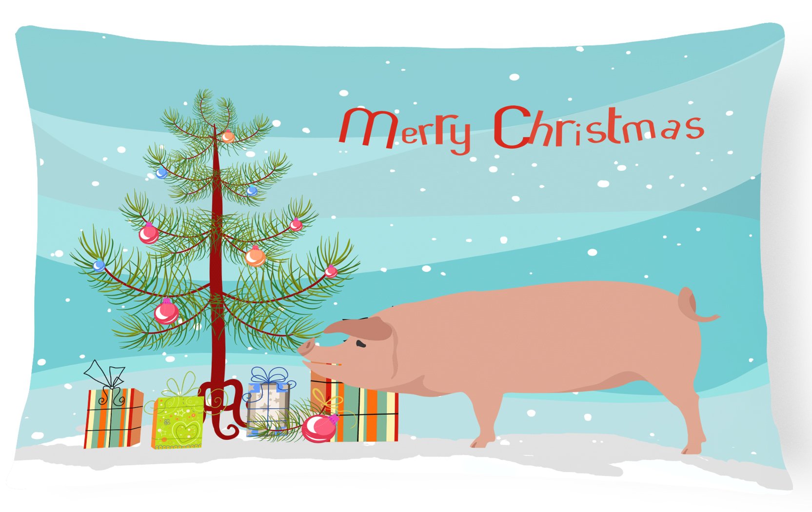 American Landrace Pig Christmas Decorative Throw Pillow 12x16 Indoor Outdoor Accent Cushion, Fabric Cover with Insert for Sofa, Bed, Porch & Living Room