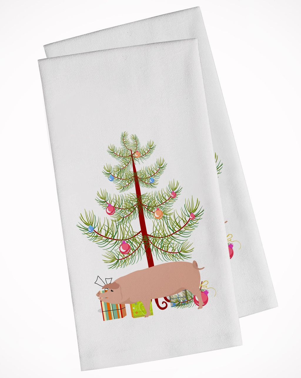 American Landrace Pig Christmas Kitchen Towel Set of 2 White Dish Towels Decorative Bathroom Hand towel for Hand, Face, Hair, Yoga, Tea, Dishcloth, 19 X 28", White