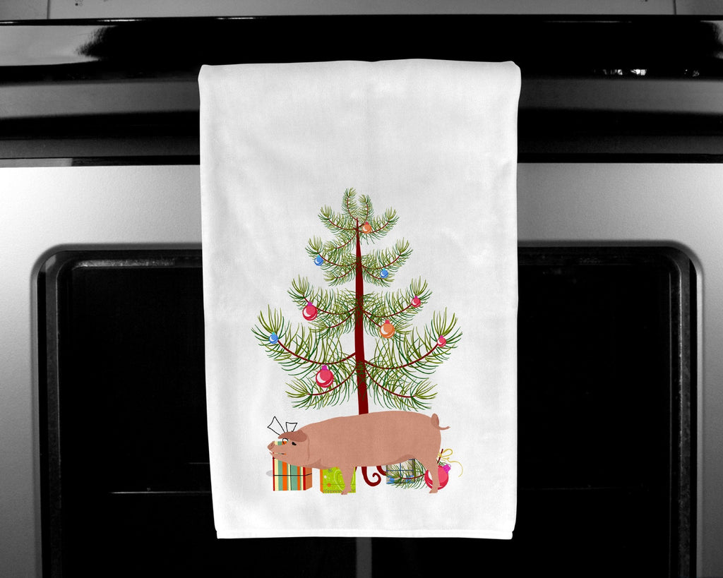 American Landrace Pig Christmas Kitchen Towel Set of 2 White Dish Towels Decorative Bathroom Hand towel for Hand, Face, Hair, Yoga, Tea, Dishcloth, 19 X 28", White