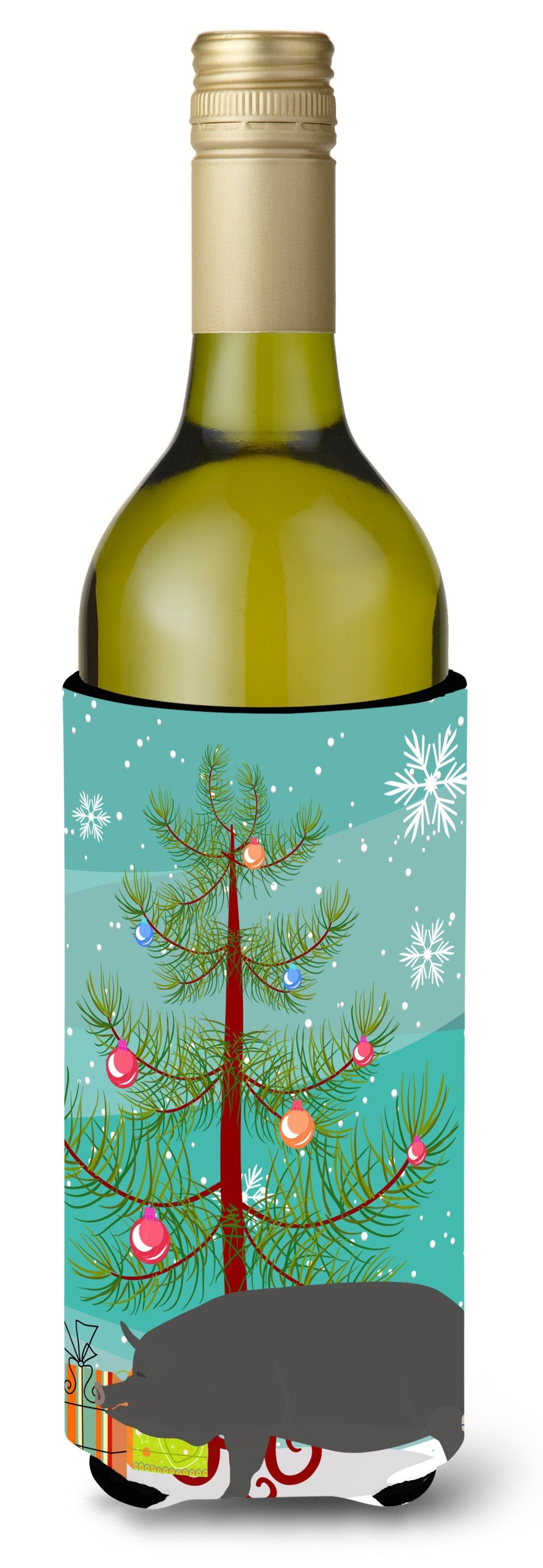 Berkshire Pig Christmas Wine Bottle Hugger Gift Sleeve for Standard 750 ml Bottles, Insulated Reusable Also Fits Mini Shot & Pint Bottles