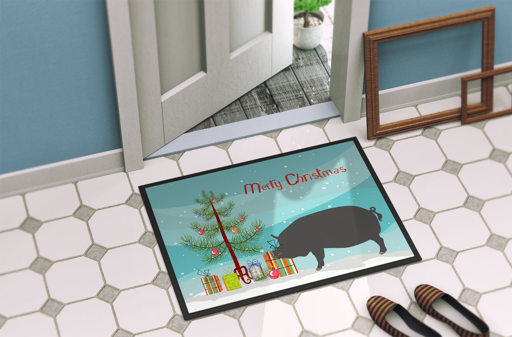 Berkshire Pig Christmas Doormat Indoor Outdoor 18H X 27W Front Door Mat Rugs for Entryway, Non Slip Washable
